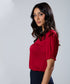 Vneck Frill Attached Maroon Short Sleeve Top
